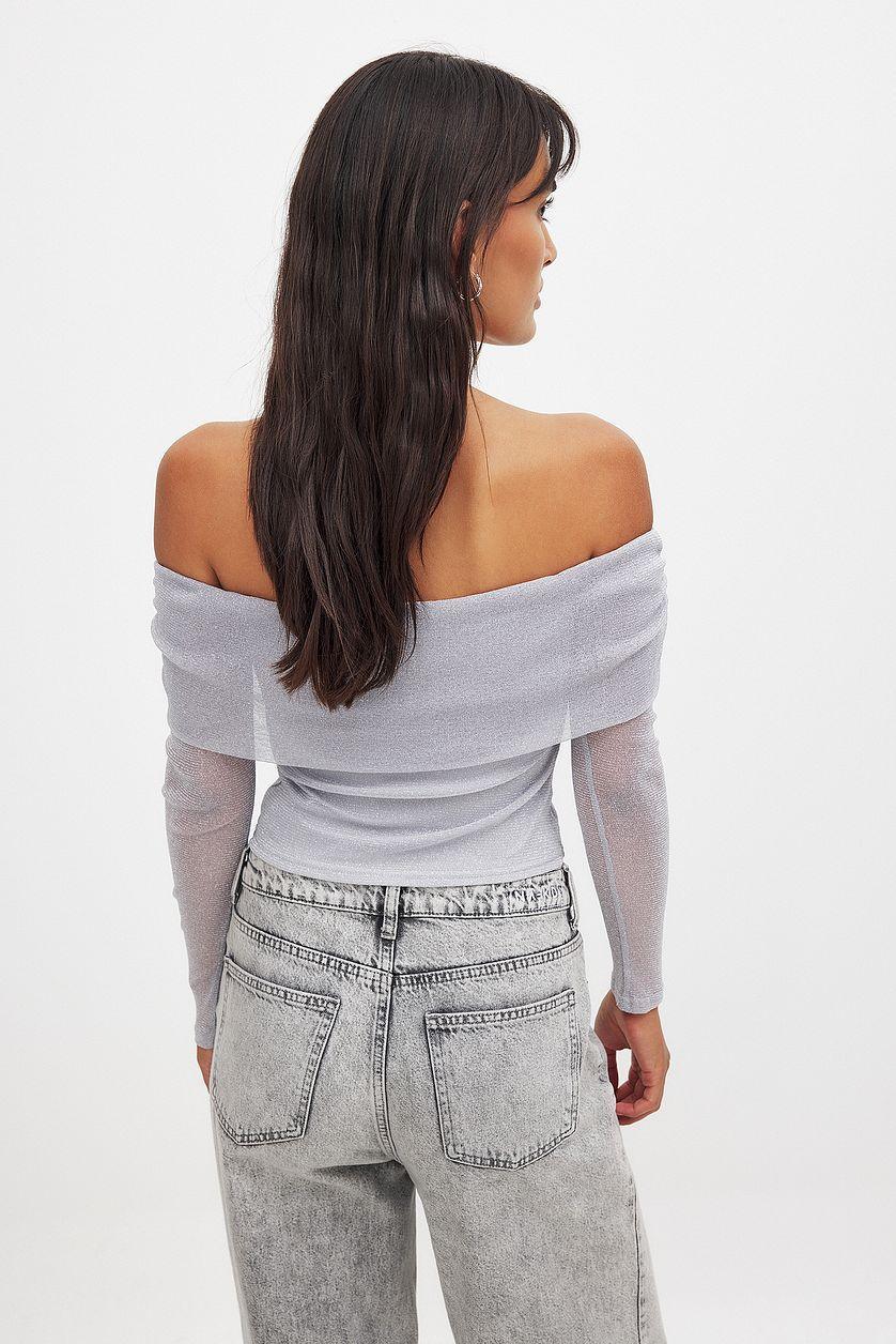 Off Shoulder Glitter Mesh Top Product Image
