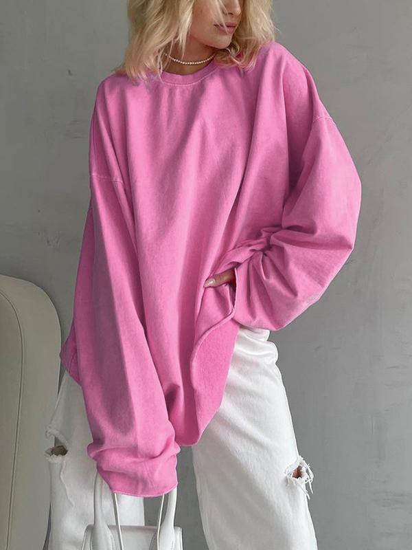 Solid Crew Neck Loose Sweatshirt Product Image