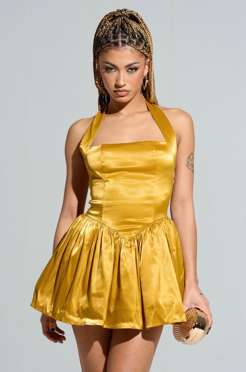 GOLDEN LIKE DAYLIGHT SATIN MINI DRESS Product Image