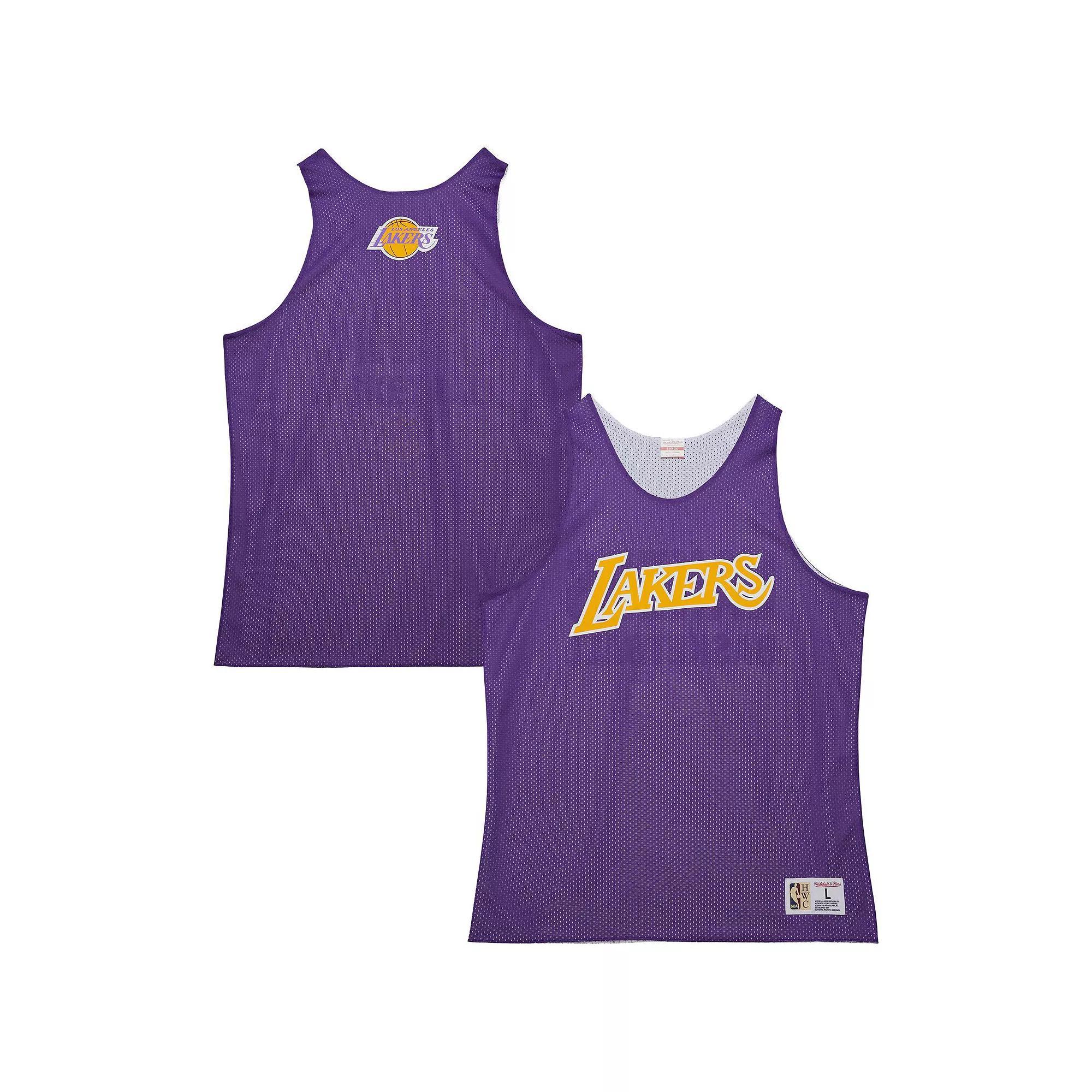 Men's Mitchell & Ness Purple/White Los Angeles Lakers Hardwood Classics Reversible Mesh Practice Jersey, Size: Small Product Image