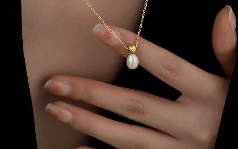 Faux Pearl Pendant Stainless Steel Necklace Product Image