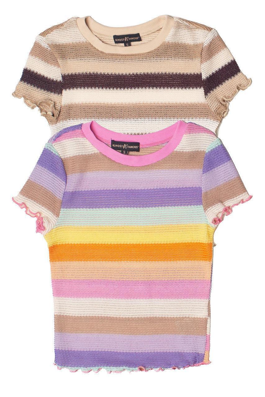 Crochet Stripe Lettuce Edge Tee Product Image