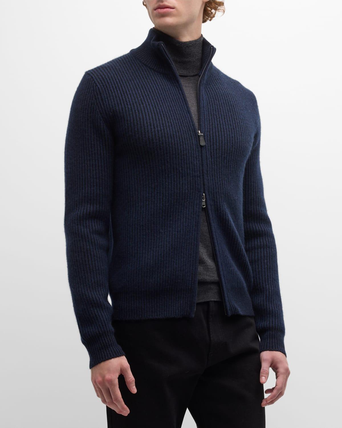 Mens Ribbed Full-Zip Cashmere Sweater Product Image