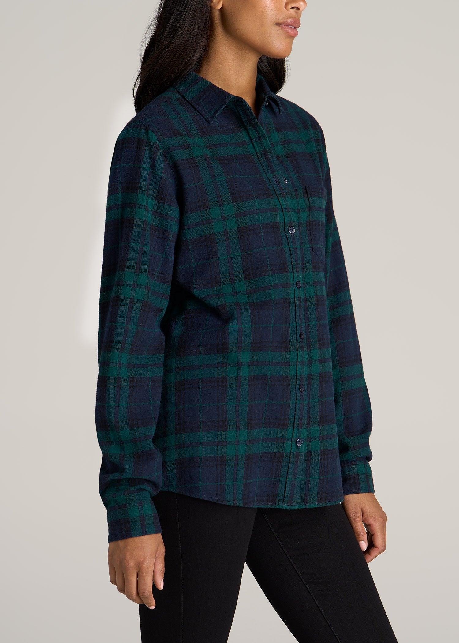 Flannel Button-Up Shirt for Tall Women in Emerald and Navy Female Product Image