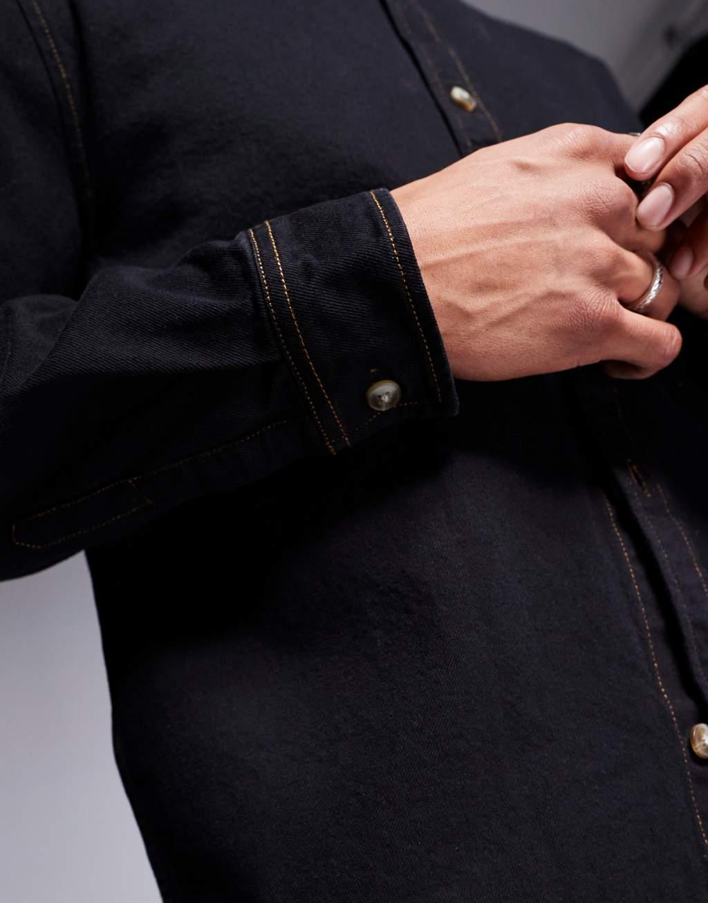 ASOS DESIGN denim overshirt in washed black  Product Image