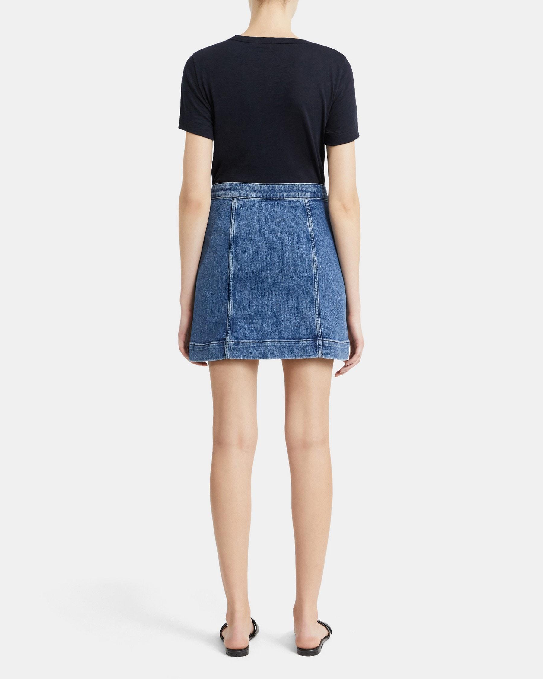 Denim Button-Front Skirt Product Image