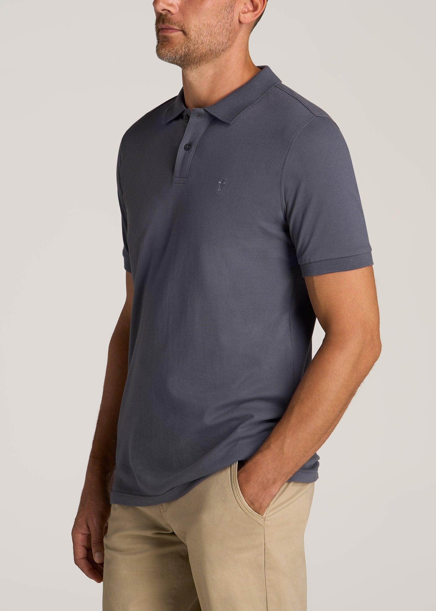 Men's Tall Classic Polo with Embroidered Logo in Grey Blue Product Image