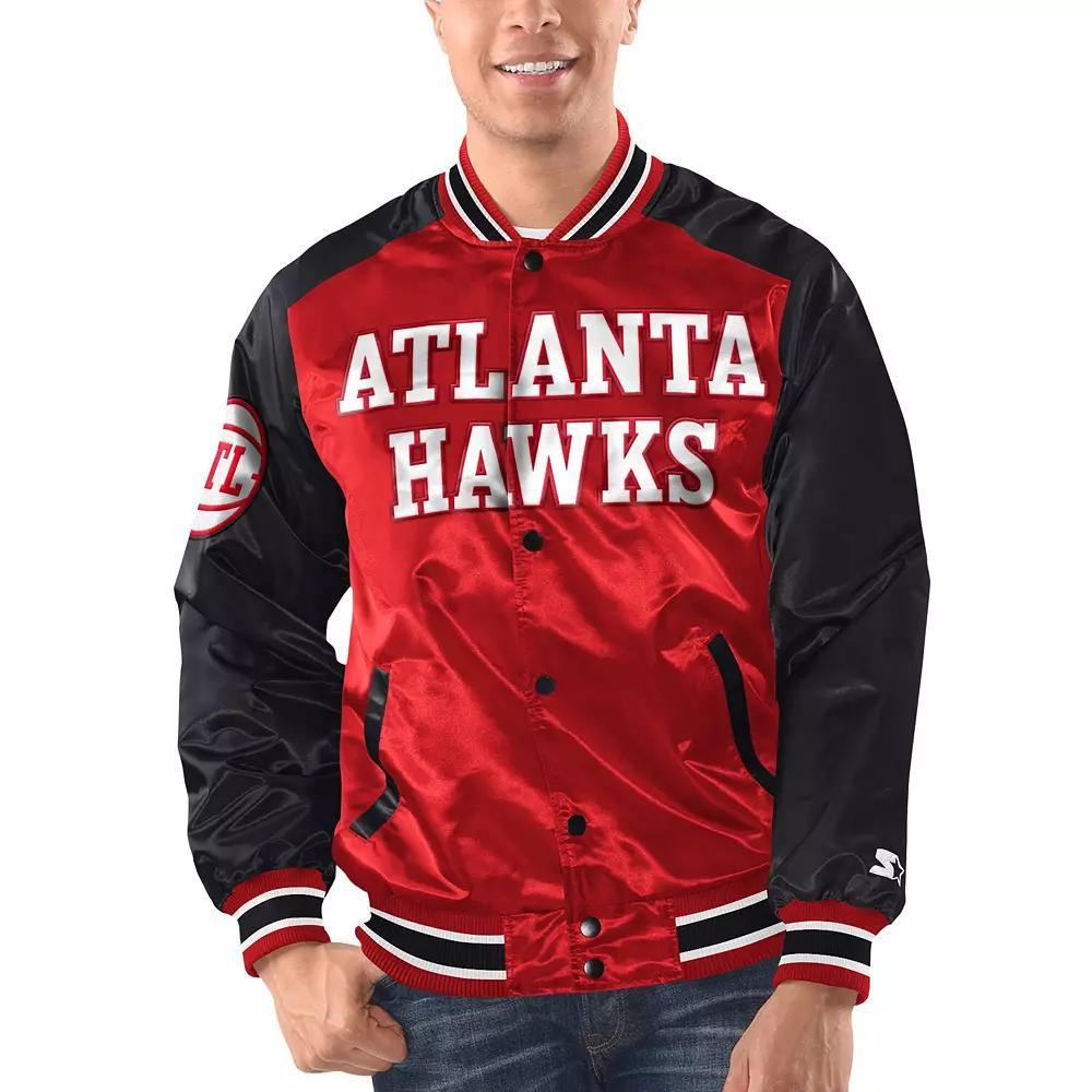 Men's Starter Red/Black Atlanta Hawks Renegade Satin Full-Snap Varsity Jacket, Size: Medium Product Image