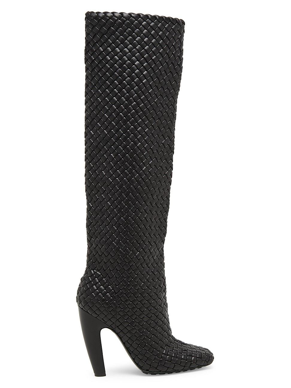 Intrecciato Woven Lambskin Knee Boots Product Image