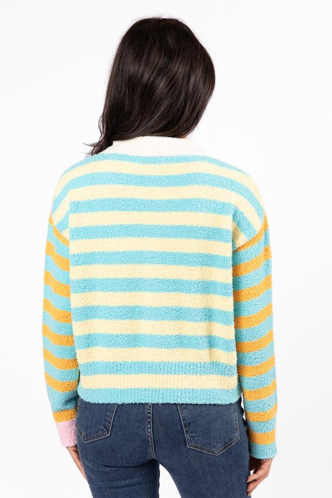 Check It Out Yellow, Blue, and Pink Fuzzy Cardigan SALE Product Image