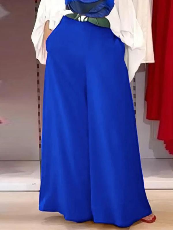 High Waisted Loose Pockets Solid Color Pants Trousers Product Image