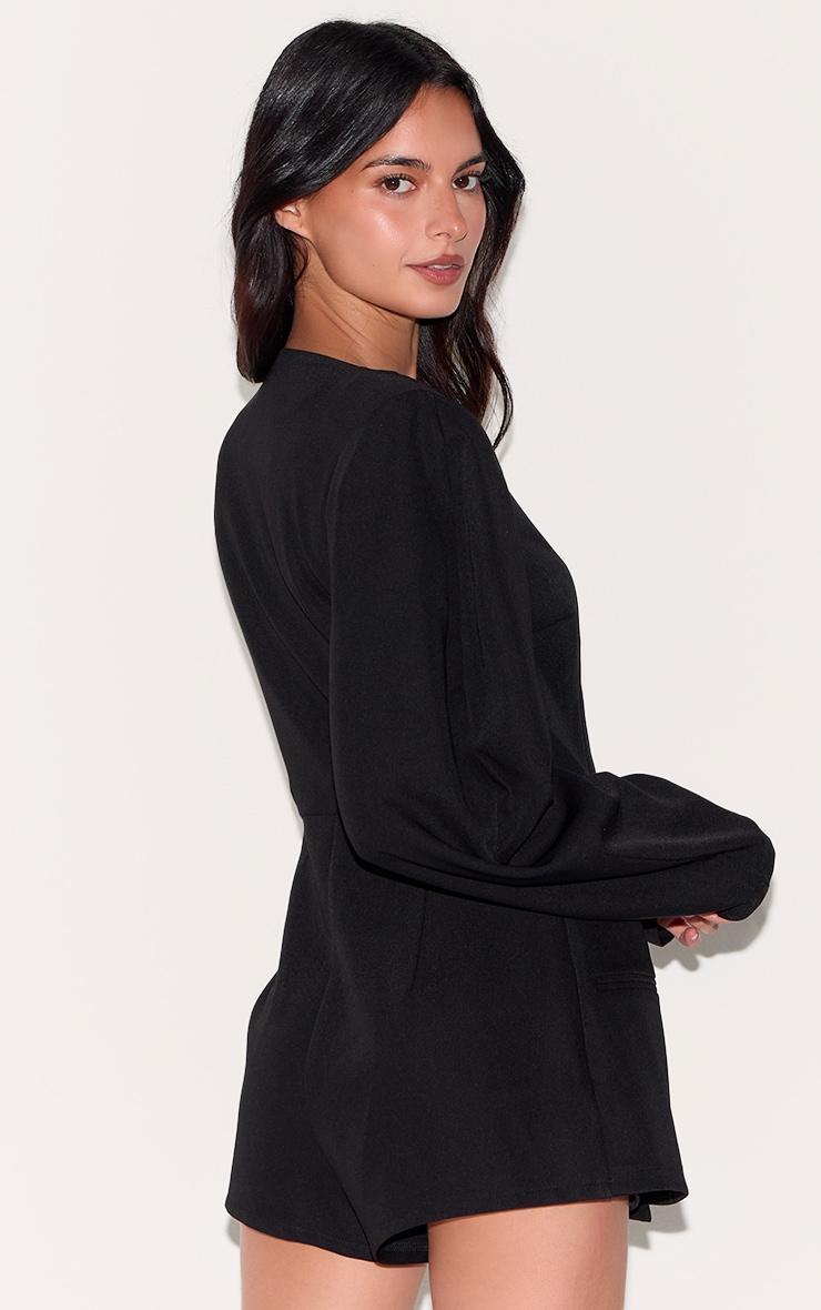 Black Cross Front Cocoon Sleeve Tailored Romper Product Image