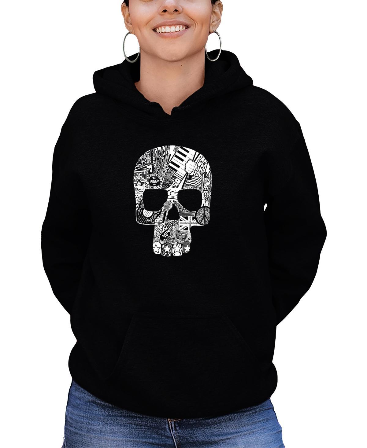 La Pop Art Womens Rock and Roll Skull Word Art Hooded Sweatshirt Product Image