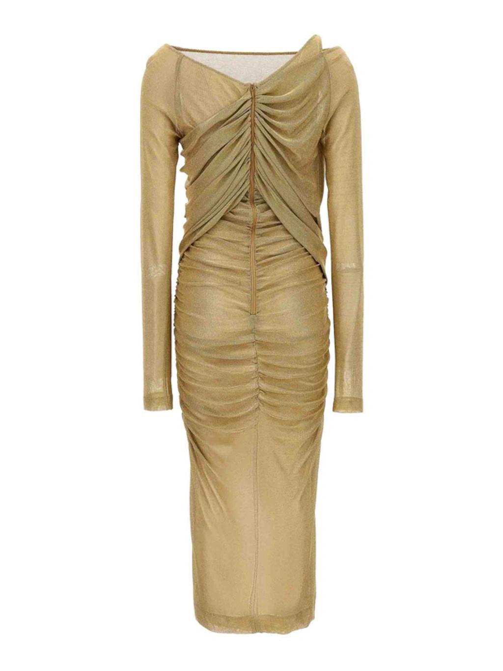 DOLCE & GABBANA Lurex Longuette Midi Dress With Detachable Sleeve In Gold Product Image