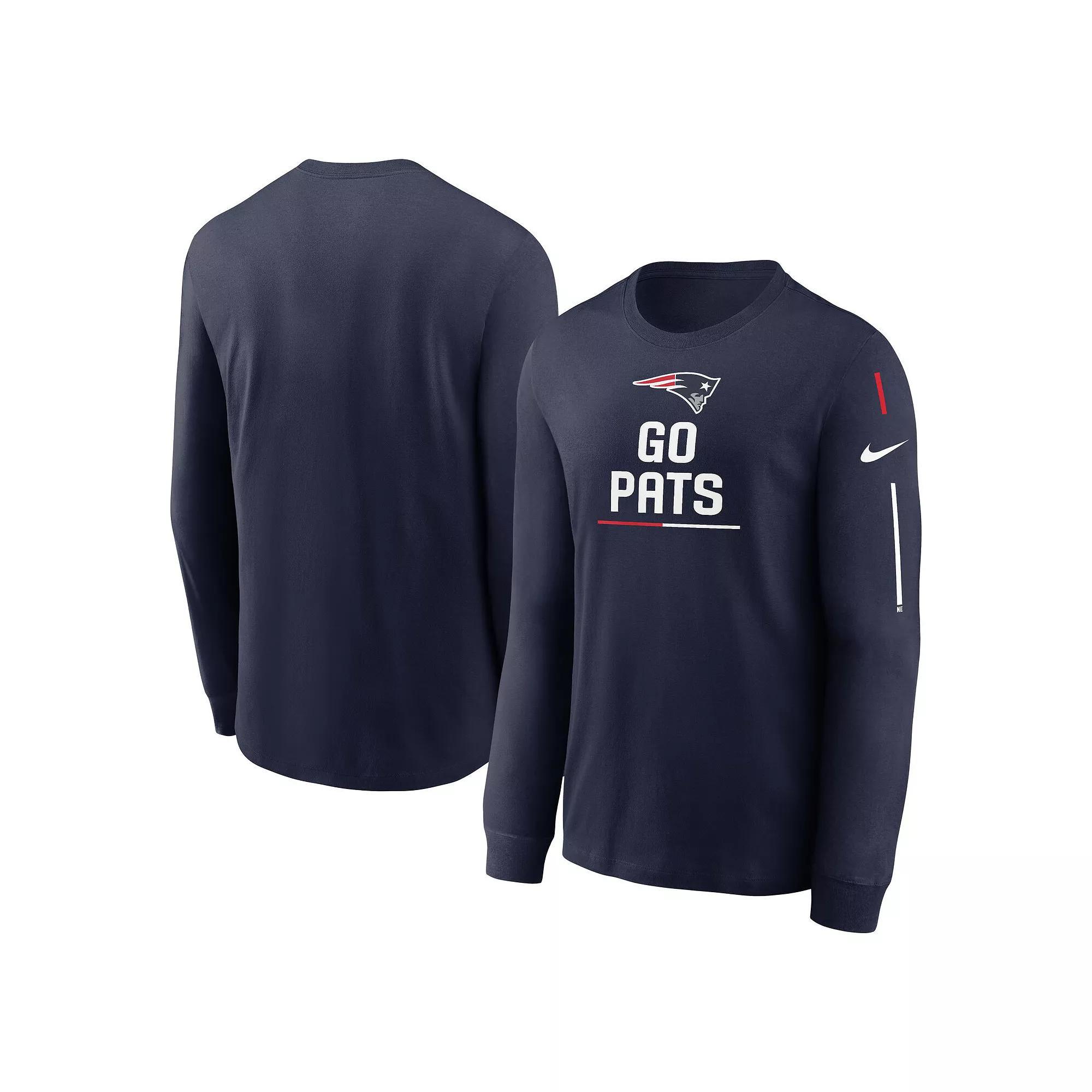 Men's Nike Navy New England Patriots Team Slogan Long Sleeve T-Shirt, Size: Small, Blue Product Image