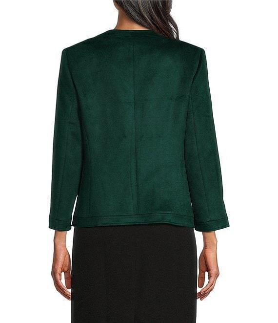 Kasper Faux Suede Framed Open Front Collarless Long Sleeve Jacket Product Image
