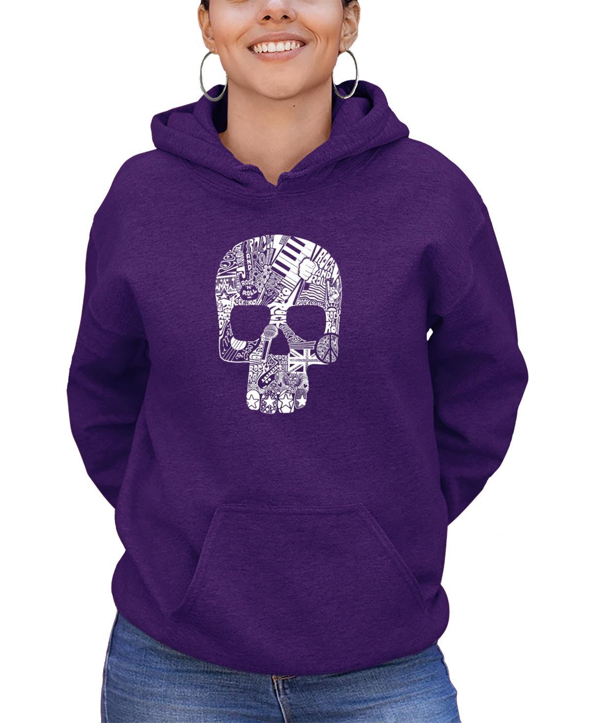 La Pop Art Womens Rock and Roll Skull Word Art Hooded Sweatshirt Product Image