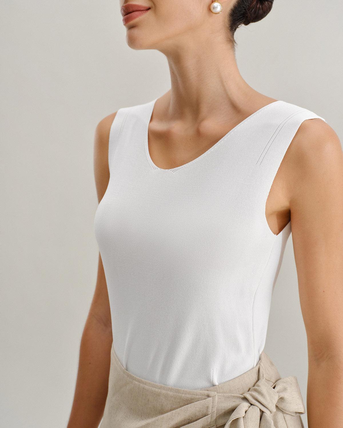 White V Neck Slim Tank Top Product Image
