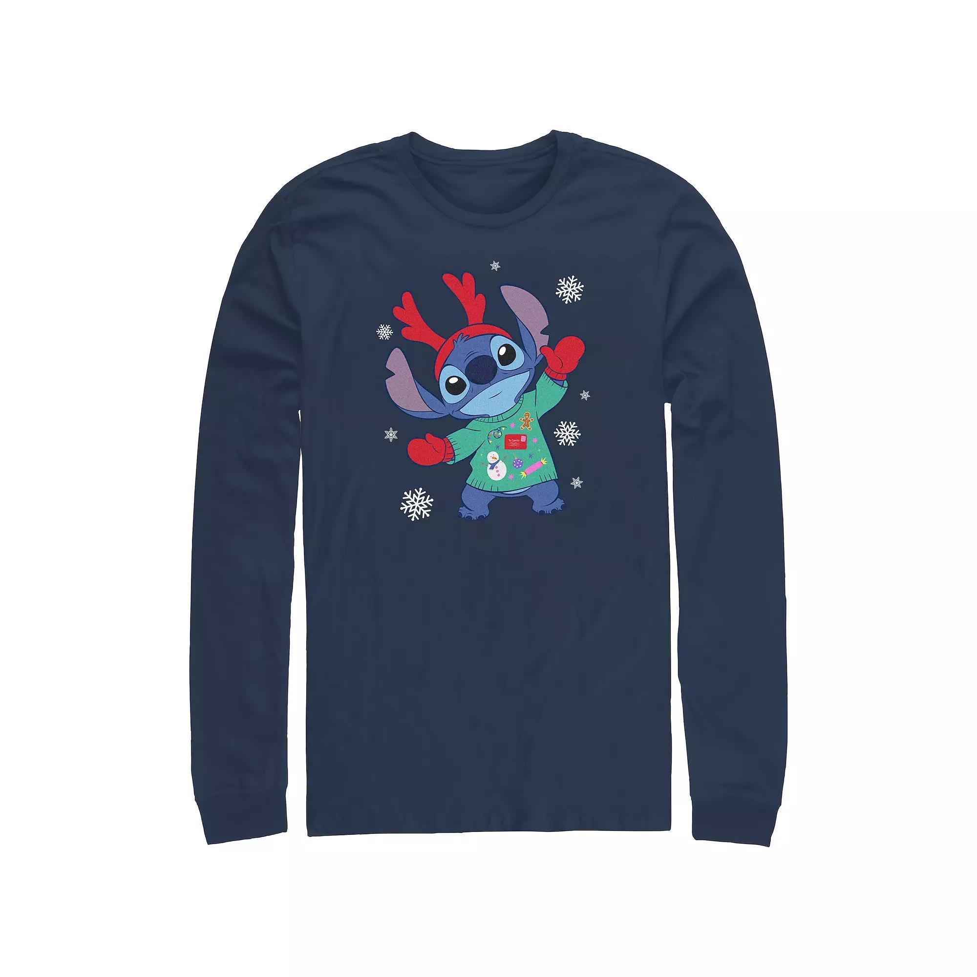Disney's Lilo & Stitch Christmas Sweater Stitch Big & Tall Long Sleeve Graphic Tee, Men's, Size: 3XL Tall, Blue Product Image