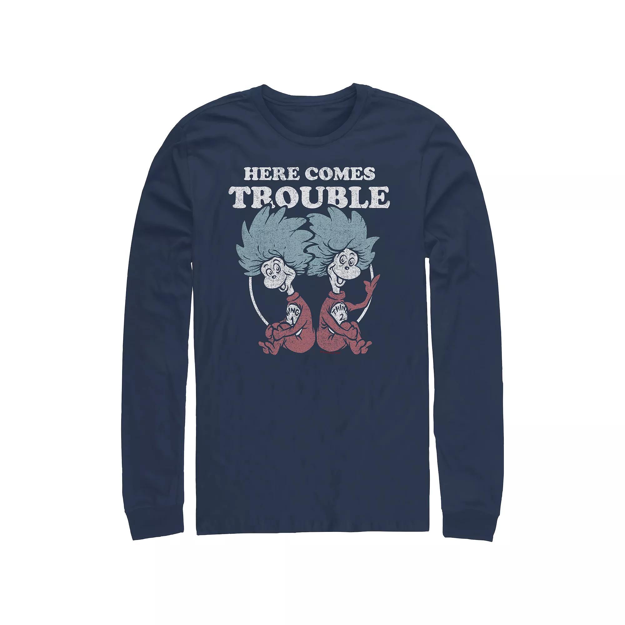 Men's Dr. Seuss Thing 1 And Thing 2 Here Comes Trouble Long Sleeve Graphic Tee,  Product Image