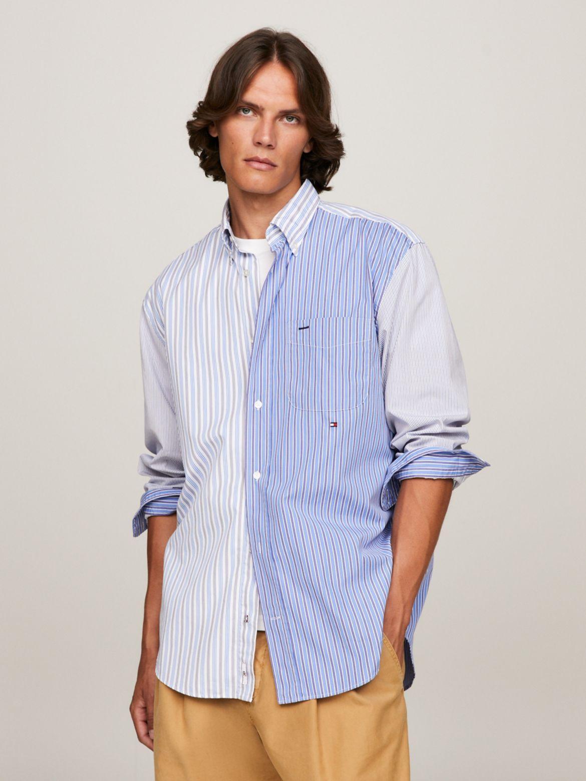 Tommy Hilfiger Mens Regular-Fit Block Stripe Cotton Poplin Shirt - Blue Product Image