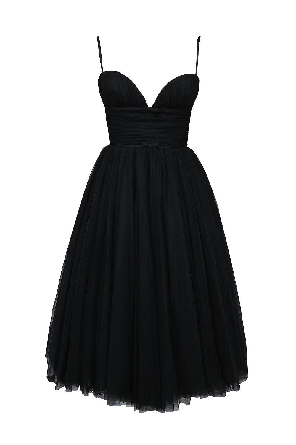 Countess Black Tulle Ruched Bodice Midi Dress Product Image