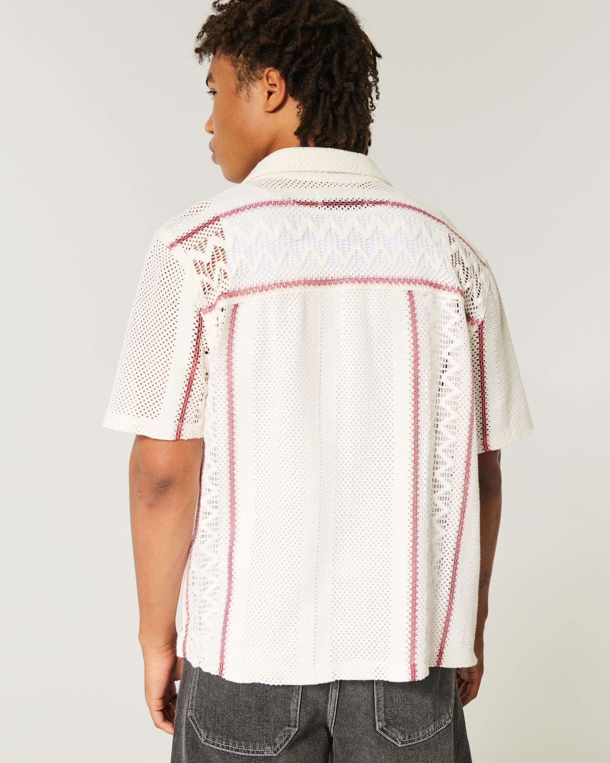 Boxy Short-Sleeve Crochet-Style Shirt Product Image