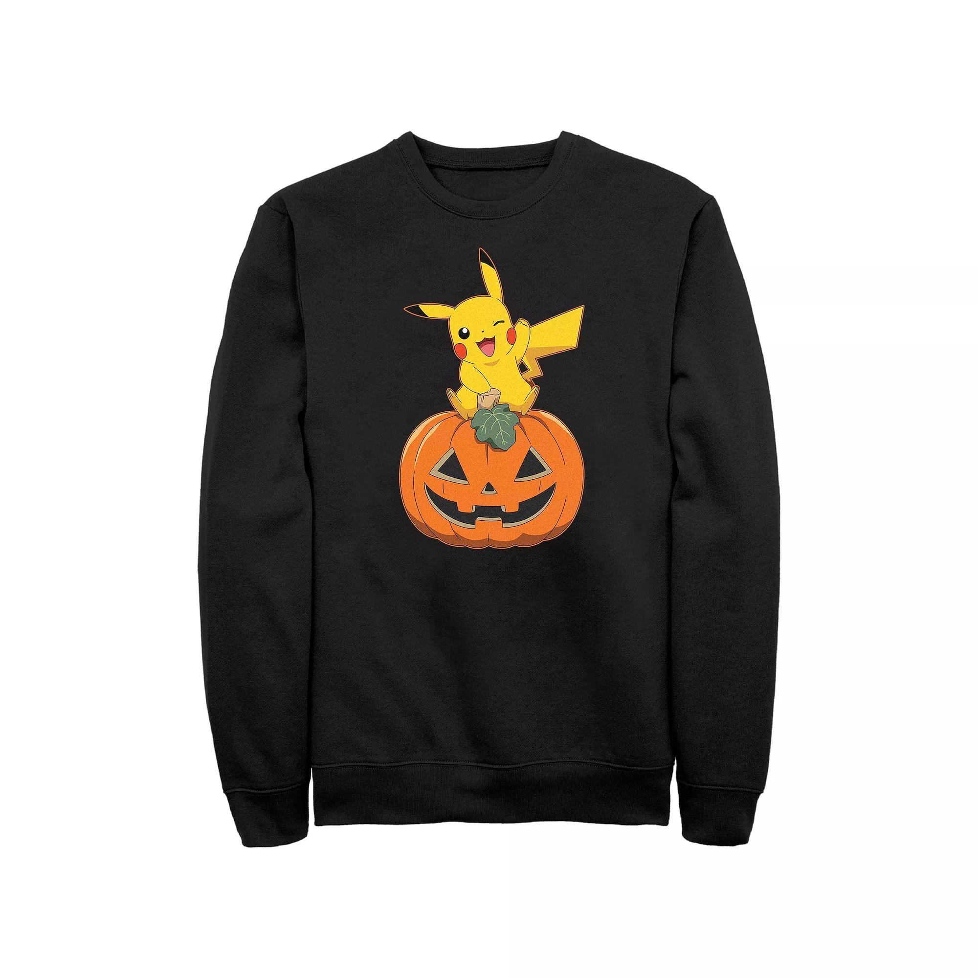 Men's Pokemon Pikachu Sitting On Pumpkin Fleece Sweatshirt,  Product Image