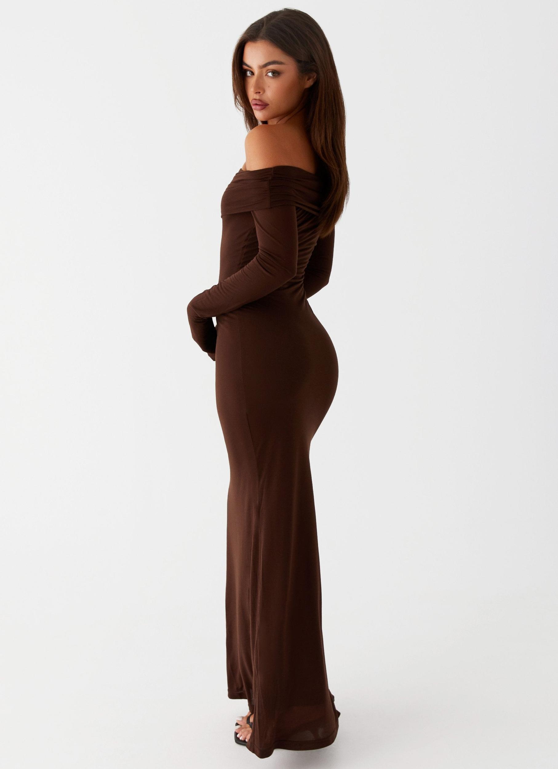 Cocoa Long Sleeve Maxi Dress - Chocolate Product Image