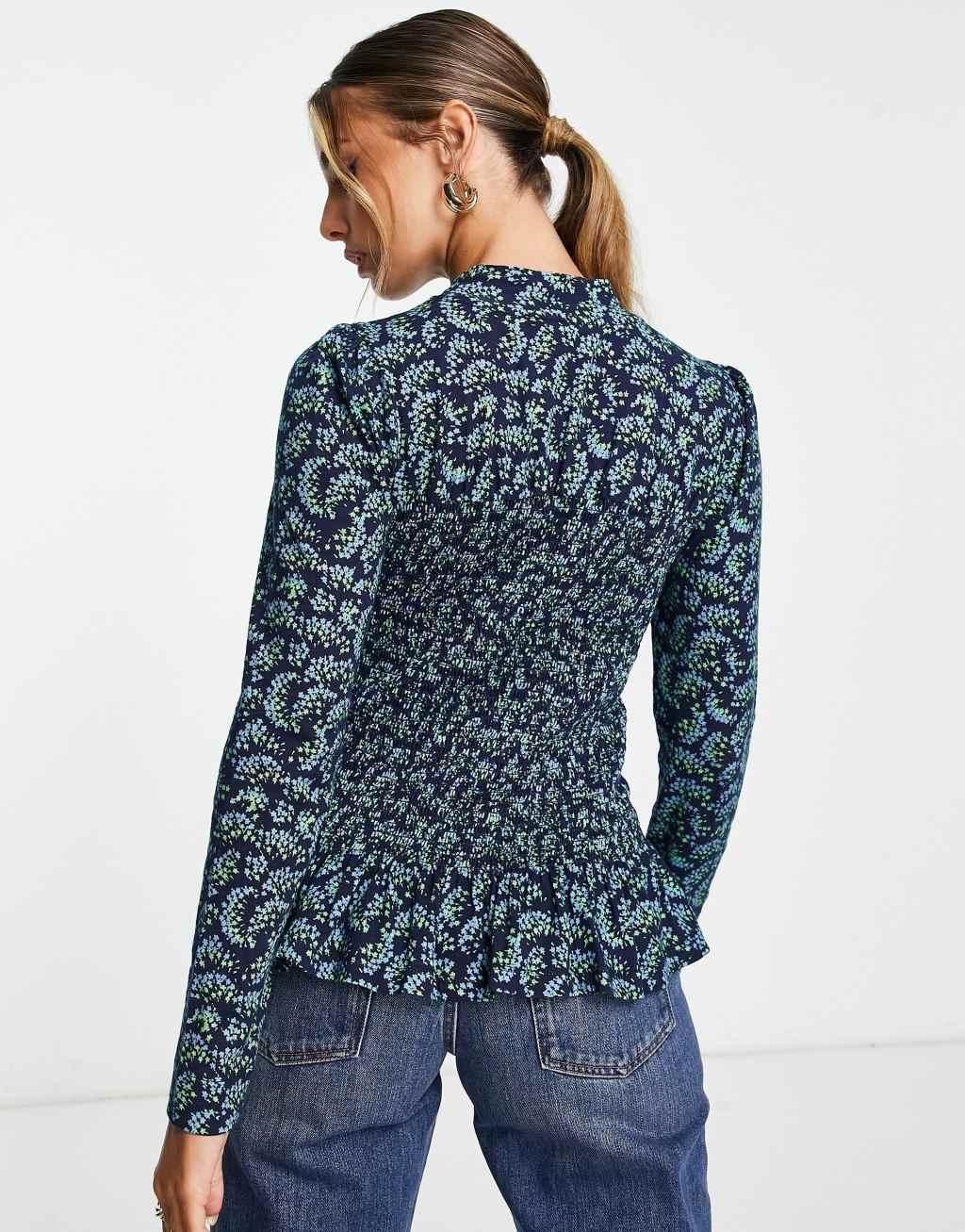 Whistles shirred blouse in blue star print Product Image