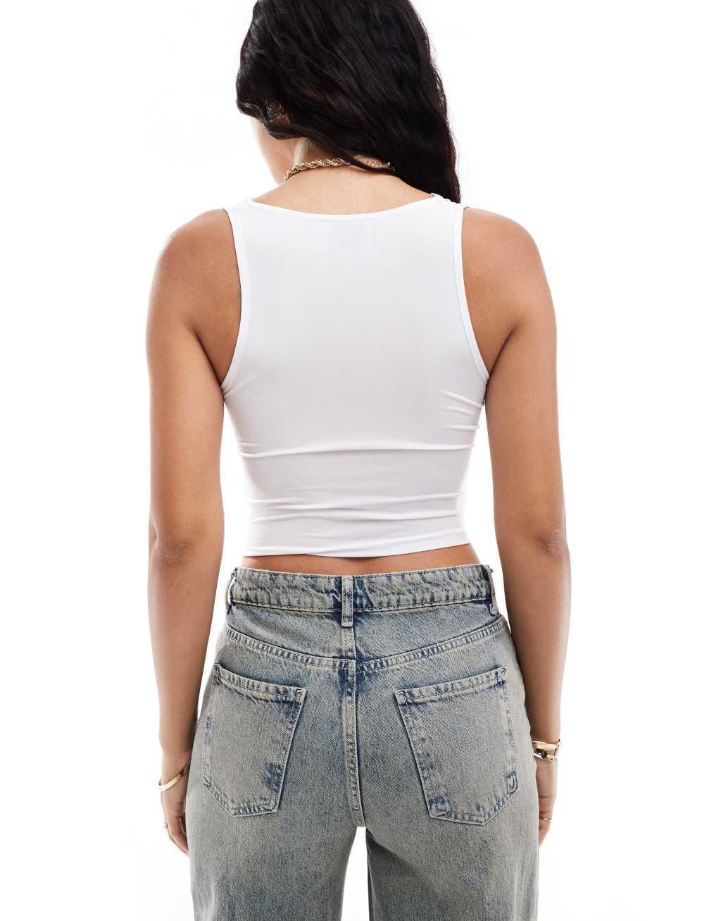 ASOS DESIGN slinky cowl neck tank top in white Product Image