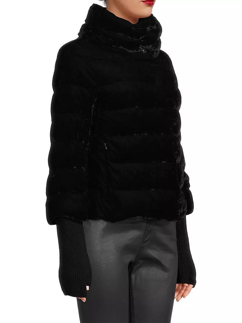 Marbled Velvet Down Puffer Jacket Product Image