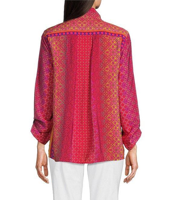 Ali Miles Woven Printed Wire Neck 3/4 Roll-Tab Sleeve Button Front Tunic Product Image