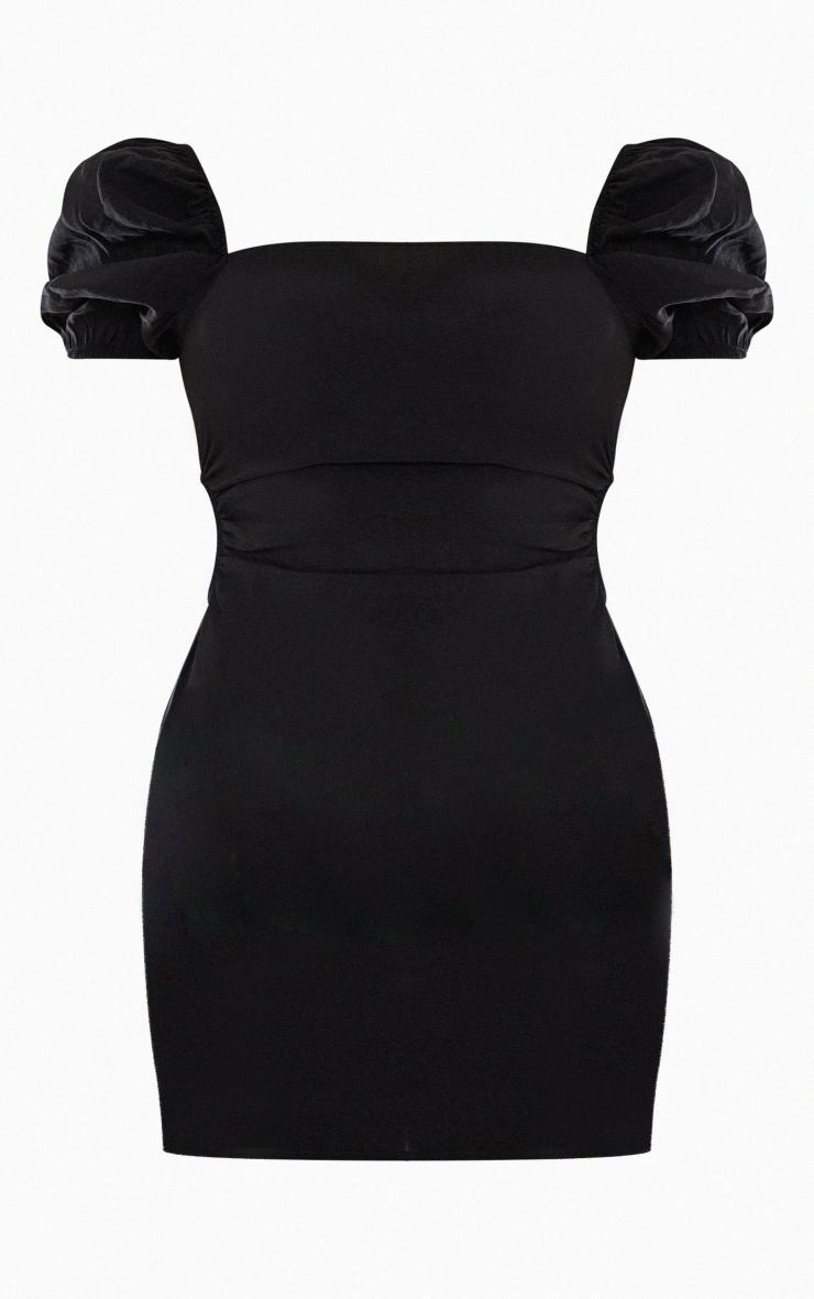 Black Square Neck Cut Out Ruched Bodycon Dress Product Image