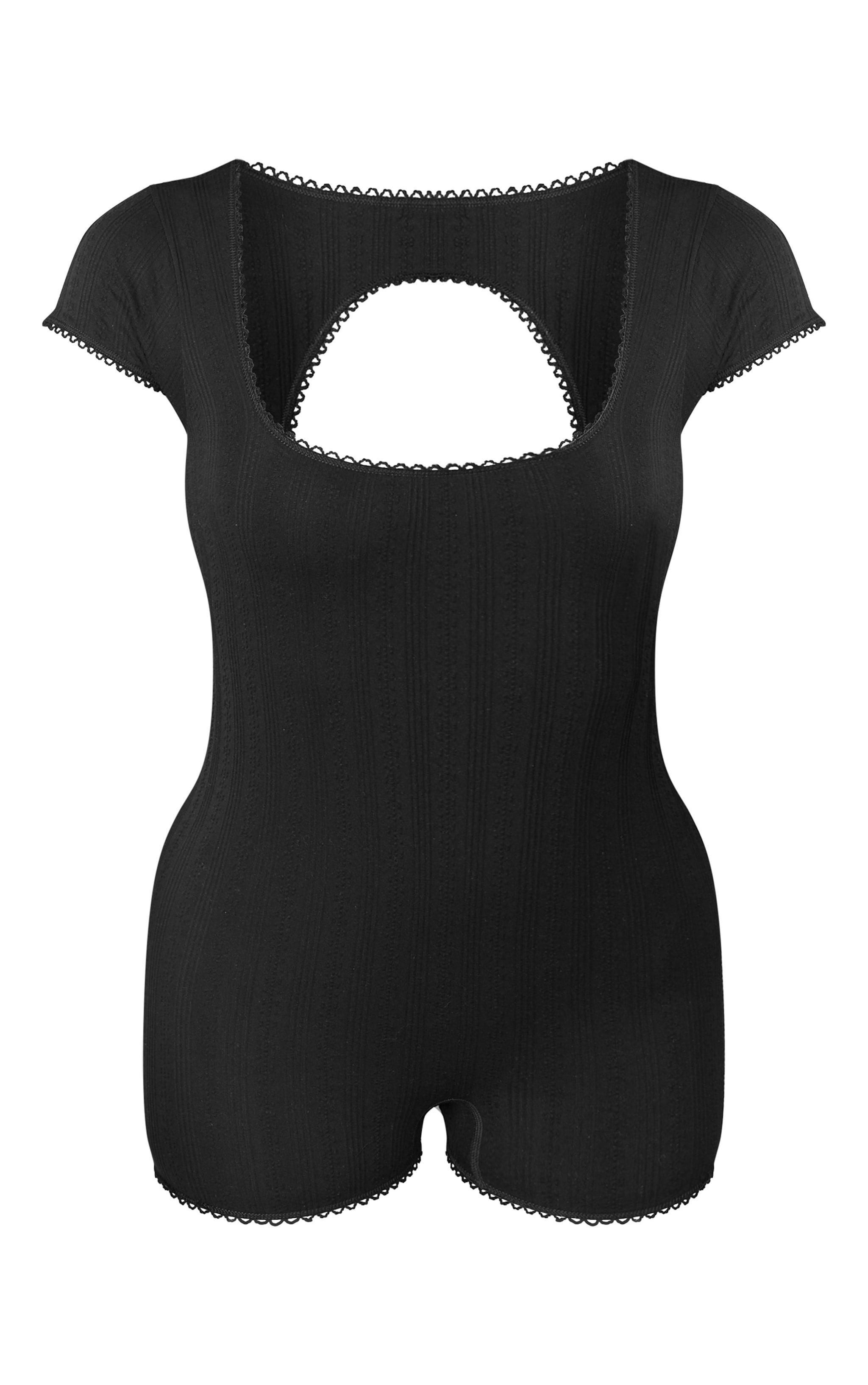 Petite Black Pointelle Contour Open Tie Back Unitard Product Image