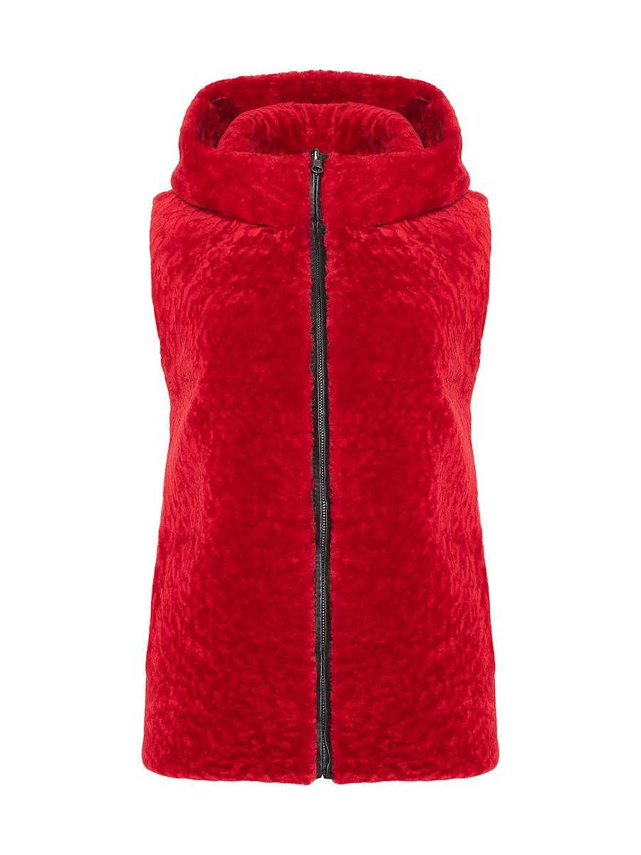 Womens Shearling Lamb Vest Hooded Reversible to Taffeta Product Image