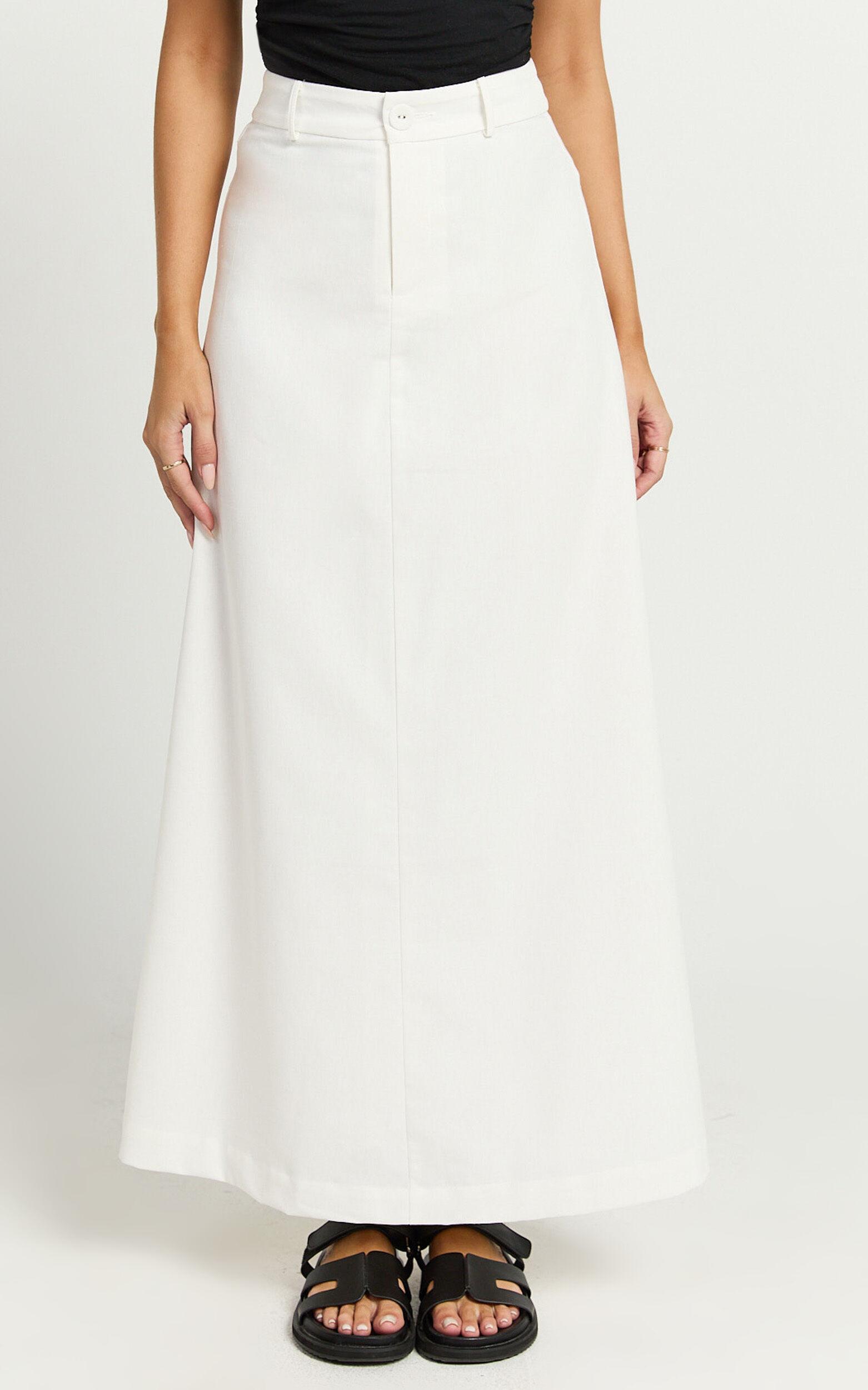 Benjie Maxi Skirt - Tailored Linen High Waisted A Line in White Product Image