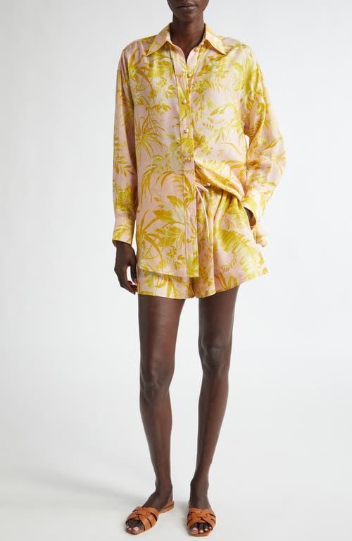 ZIMMERMANN Golden Relaxed Silk Button-up Shirt In Pink/gold Floral Product Image