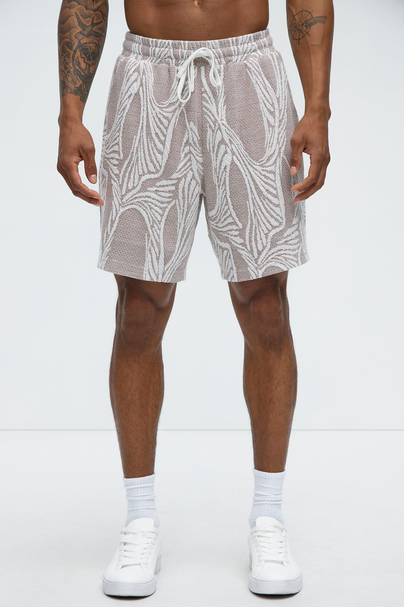 Leaf Patterned Knit Shorts - Brown Combo Product Image