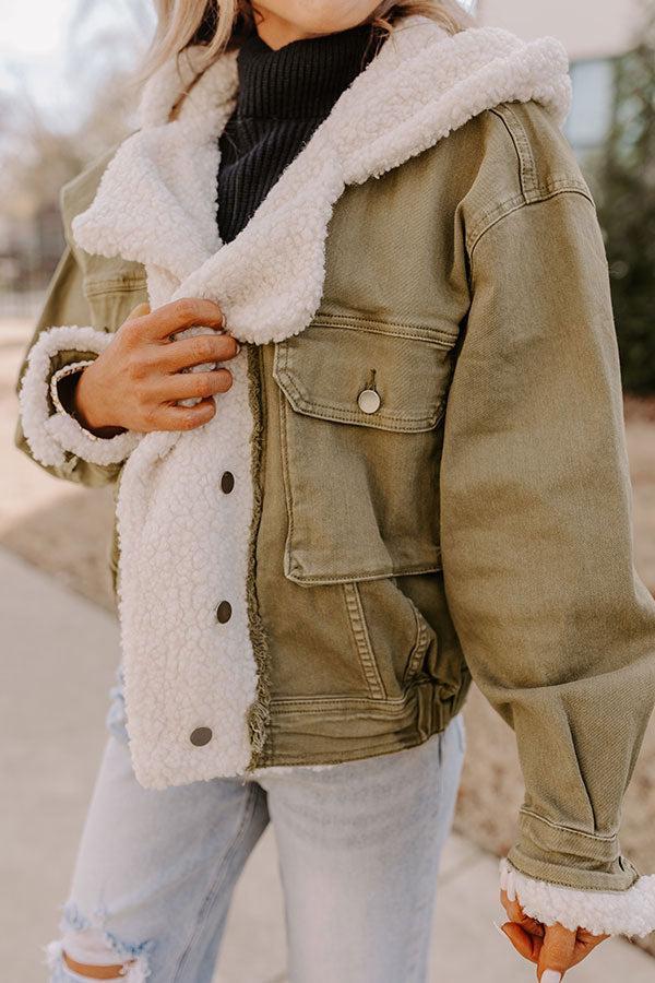 Layer Lover Sherpa Denim Jacket in Olive Product Image