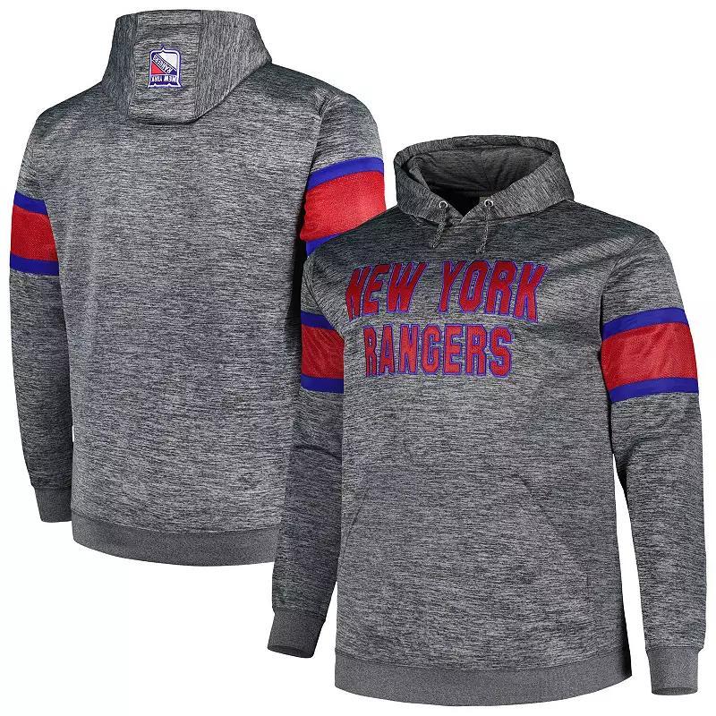 Mens Heather Charcoal New York Rangers Big & Tall Stripe Pullover Hoodie Product Image