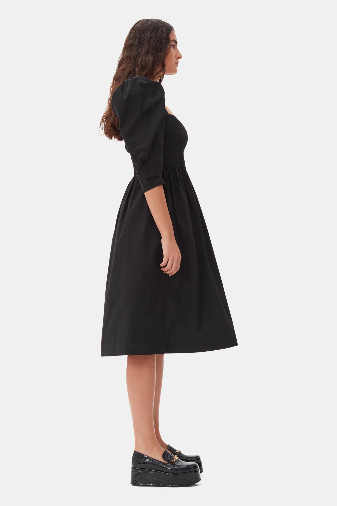 Black Cotton Poplin Smock Dress Product Image