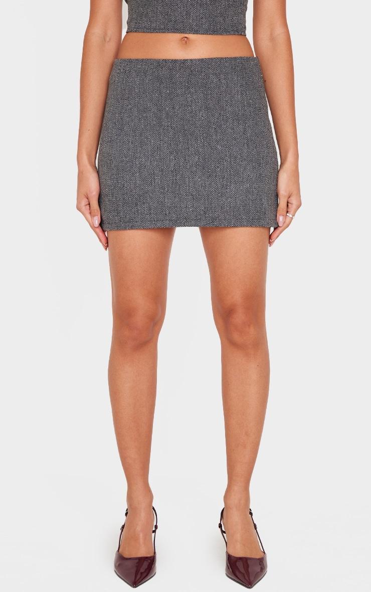 Charcoal Herringbone Micro Mini Skirt Product Image