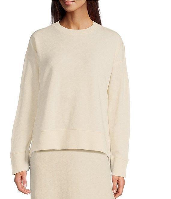 Le' AL.X Stretch Knit Organic Cotton Crew Neck Dropped Long Sleeve Pullover Coordinating Sweatshirt Product Image