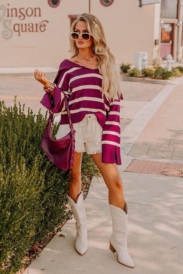 Fill Up Your Cup Stripe Sweater In Royal Plum Product Image