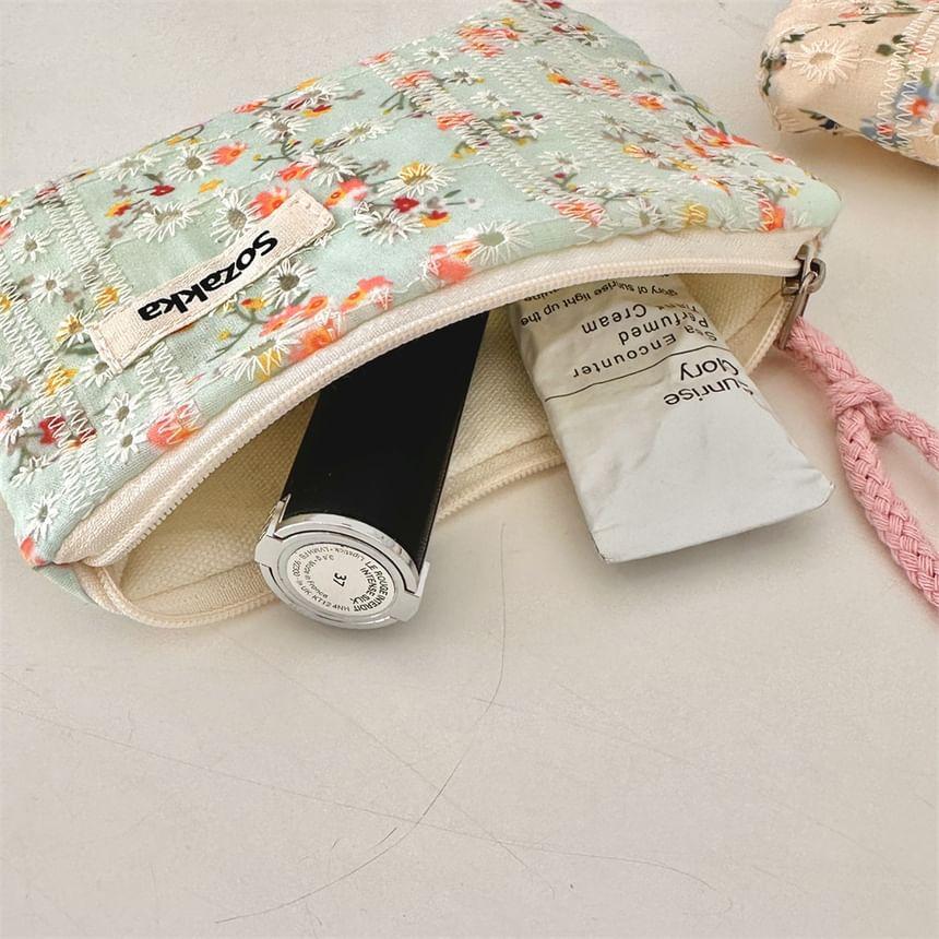 Lettering Floral Print Cosmetic Pouch Product Image