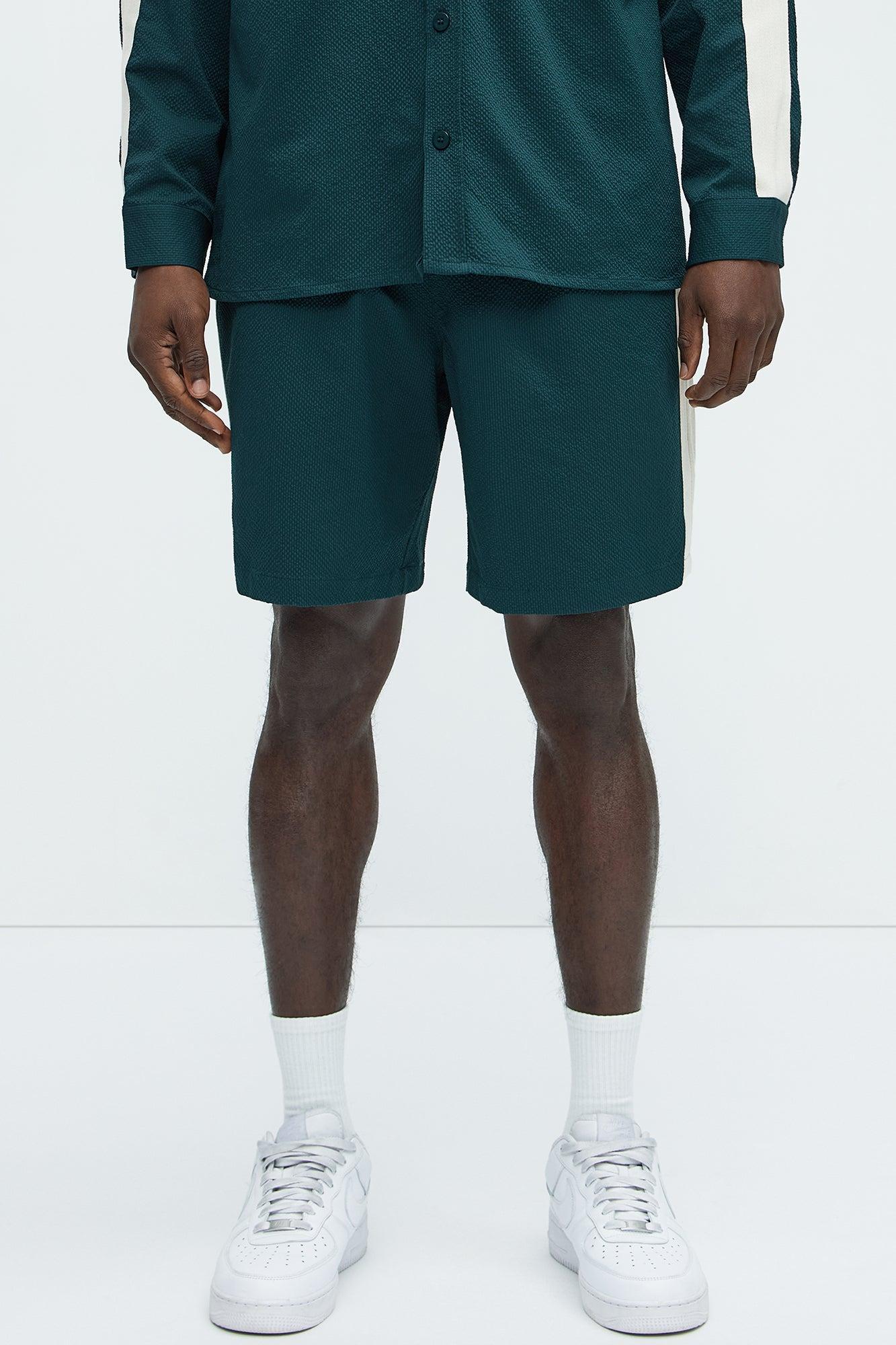 Crinkle Texture Taped Relaxed Shorts - Green Product Image