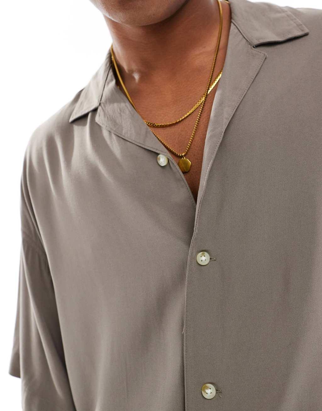 ADPT oversized revere collar shirt in beige Product Image