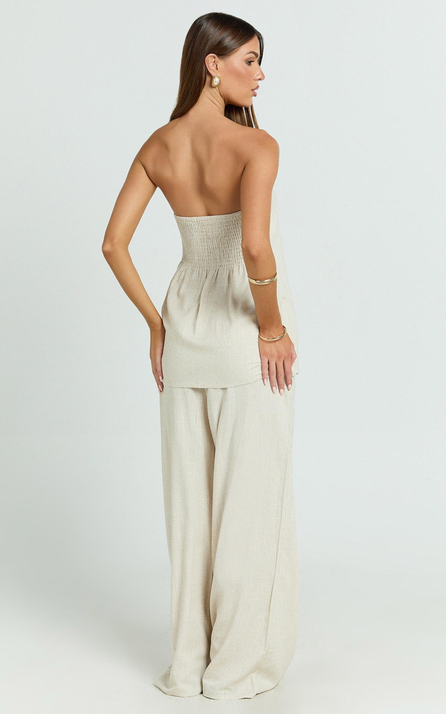 Kiesha Two Piece Set - Strapless Longline Top and Pants Set in Oatmeal Product Image