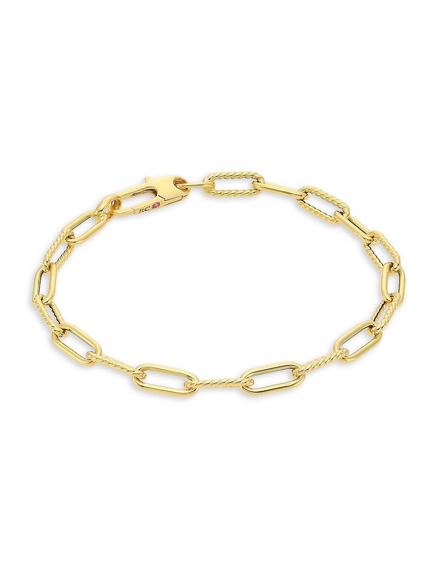 Womens 18K Yellow Gold Polished & Fluted Paper Clip Chain Bracelet Product Image